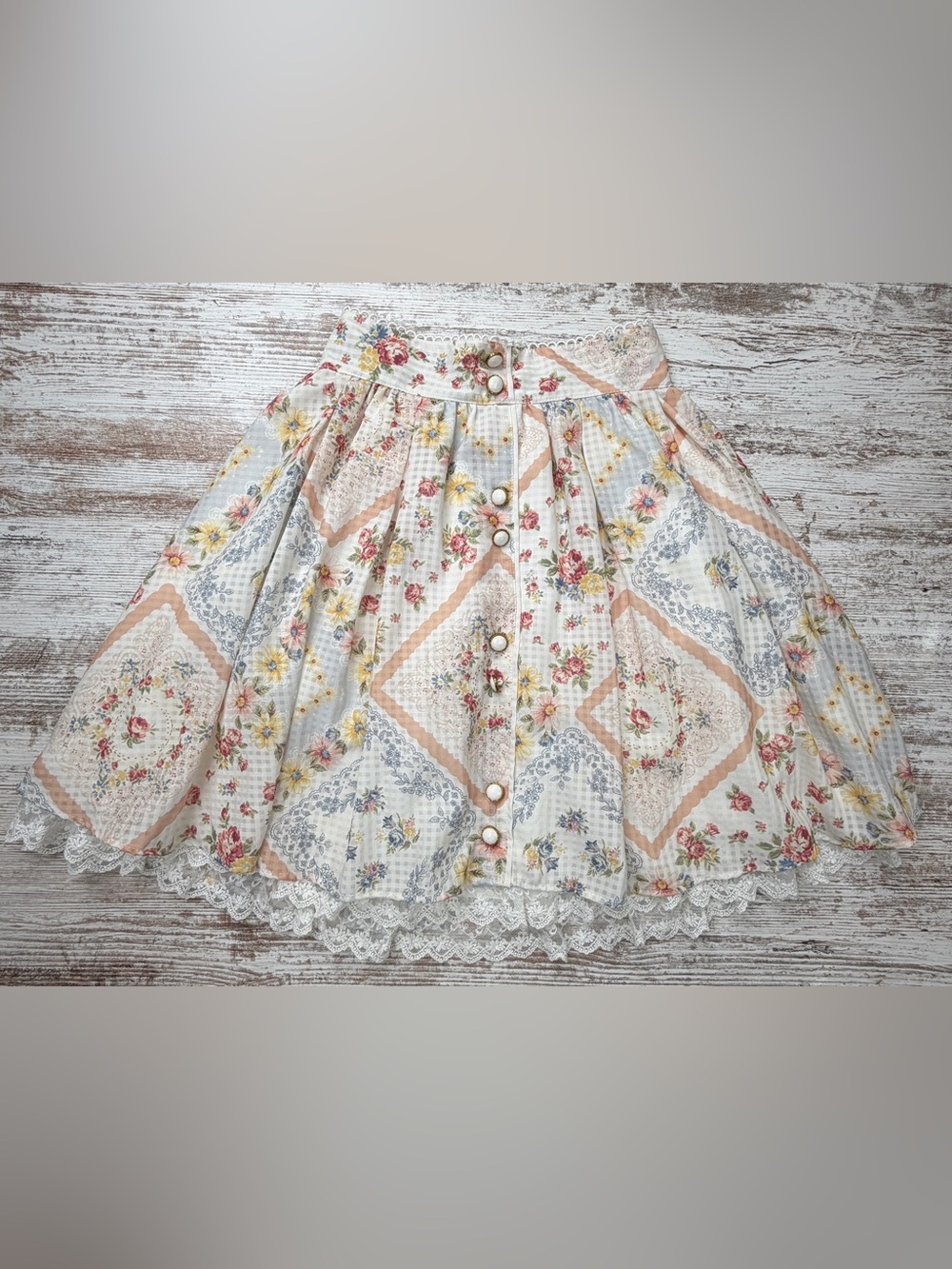 LIZ LISA Cream Floral Button-Front Skirt HTF RARE sz 0 GUC
